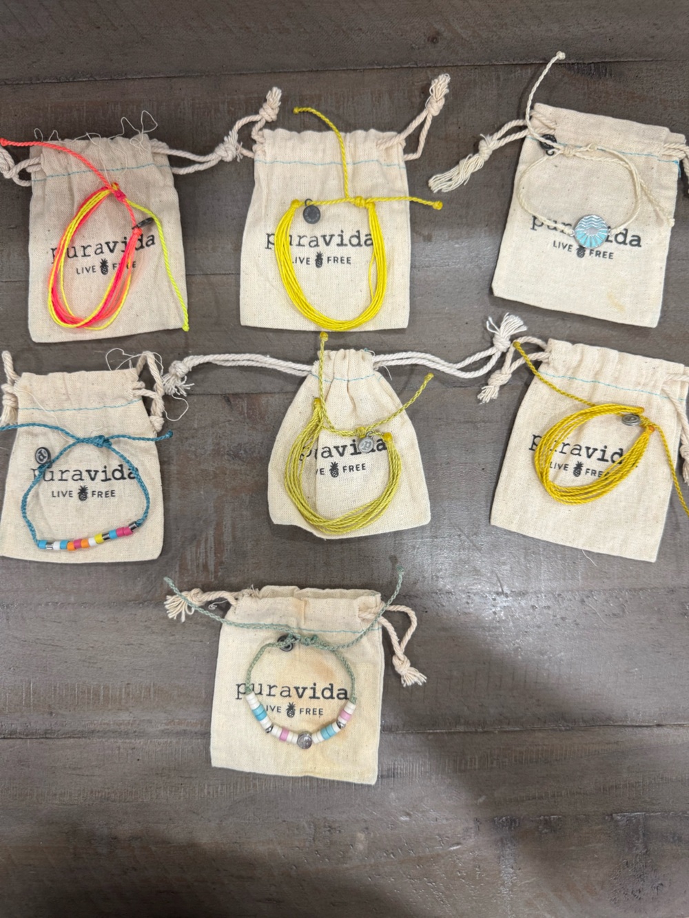 Pura Vida 7-Piece Bracelet Lot Colorful Beaded Cord Charm Set - Picture 2 of 6